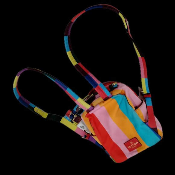 Valentino Rockstud Backpack Multicolor Striped Nylon Mini main image 7